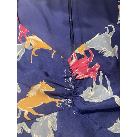 Anthropologie Modcloth Blue Horse Equestrian Dress Short Ruffle Sleeved XL - Picture 12 of 16
